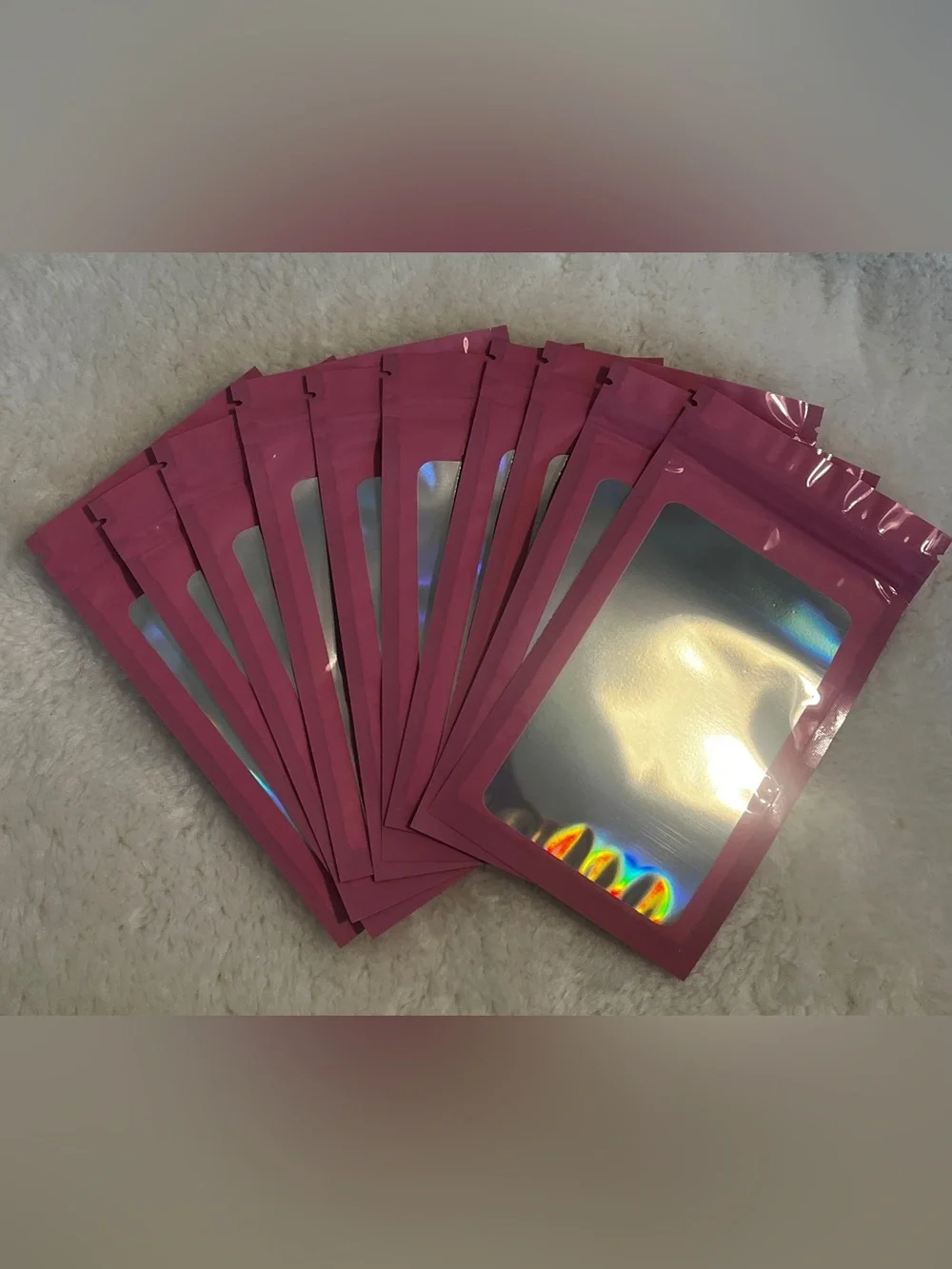 10pc Pink Resealable Window Mylar Bags for Shipping and Storage